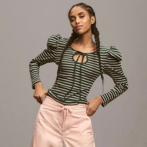 Anthropologie Porridge Puff-Sleeve Tie-Front Top